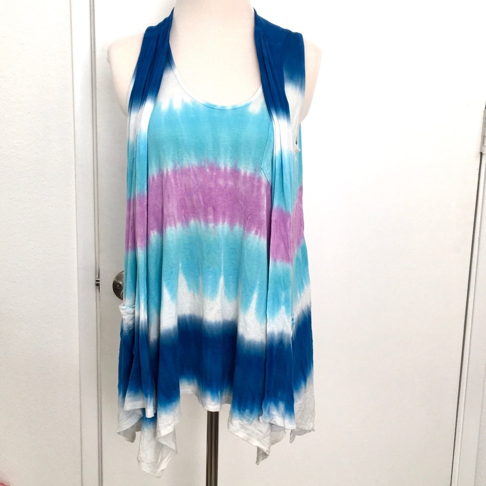 💜 Tie dye two pieces set tank top cami tunic & cardigan tie-dye jacket